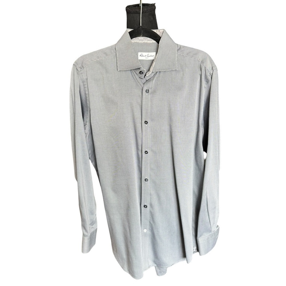 Robert Graham Button Down Shirt 16 41 Gray Geometric Print Luxury Mens